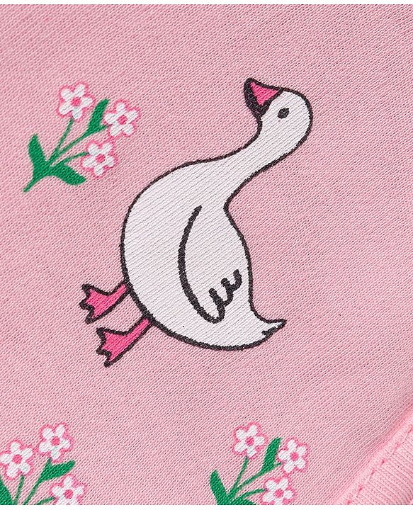 Babyhug 100% Cotton Knit Bonnet Cap with Duck & Floral Print Pack of 2  Pink & White - 9.5 cm Diameter