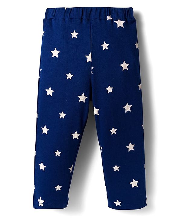 Babyhug Cotton Knit Full Sleeves Co-ords Night Suit With Star Print - Navy Blue