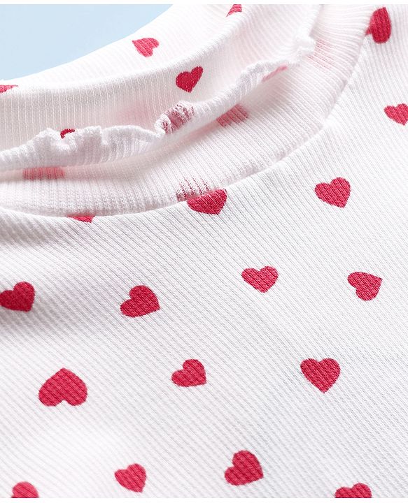 Babyhug Cotton Knit Full Sleeves Turtle Neck Winter T-Shirt with Heart Print - White