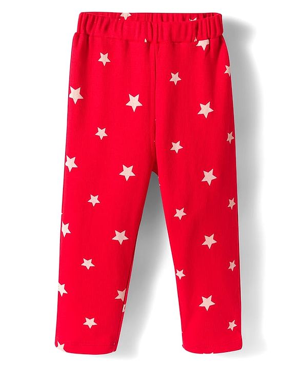Babyhug Cotton Knit Full Sleeves Co-ords Night Suit With Star Print - Red