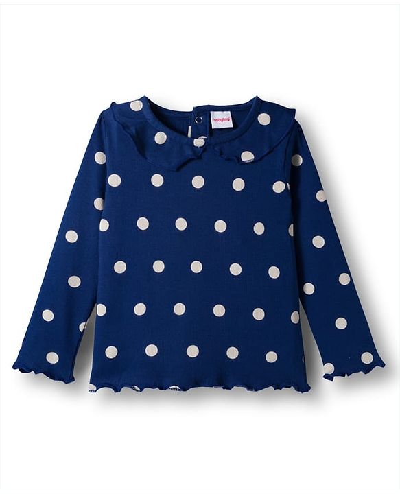 Babyhug Cotton Knit Full Sleeves Winter Wear Co-ords Night Suit With Polka Dot Print - Navy Blue