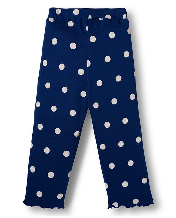 Babyhug Cotton Knit Full Sleeves Winter Wear Co-ords Night Suit With Polka Dot Print - Navy Blue