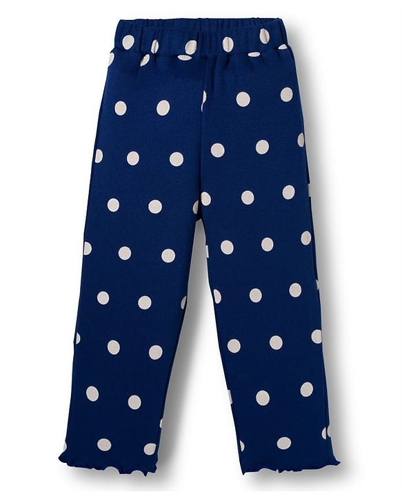 Babyhug Cotton Knit Full Sleeves Winter Wear Co-ords Night Suit With Polka Dot Print - Navy Blue