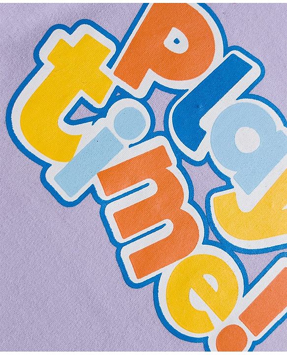 Babyhug 100% Cotton Knit Full Sleeves Onesie With Play Time Text Print - Purple