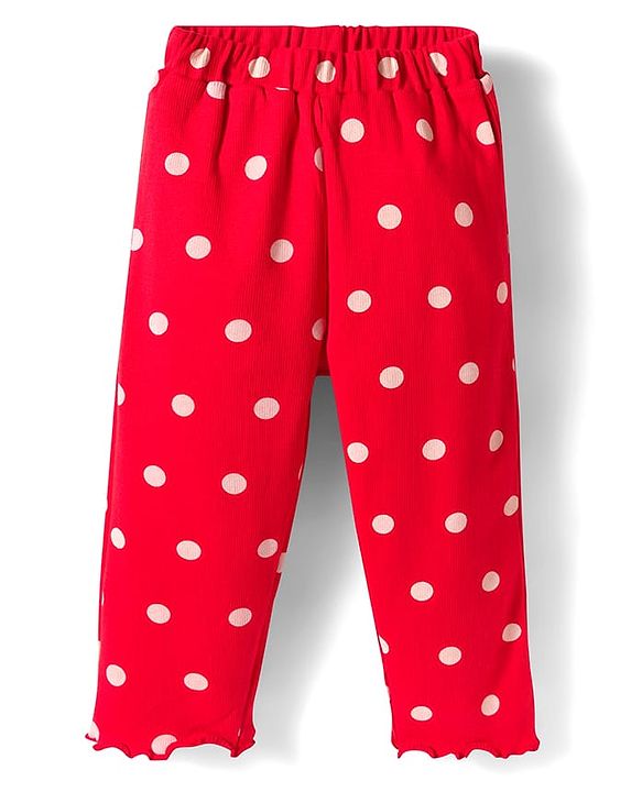 Babyhug Cotton Knit Full Sleeves Peter Pan Collar Co-ords Night Suit With Polka Dots Print - Red