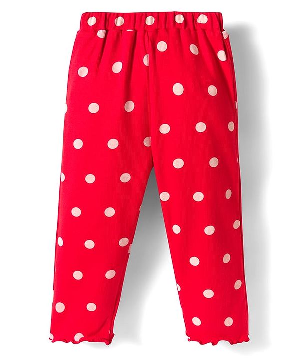 Babyhug Cotton Knit Full Sleeves Peter Pan Collar Co-ords Night Suit With Polka Dots Print - Red