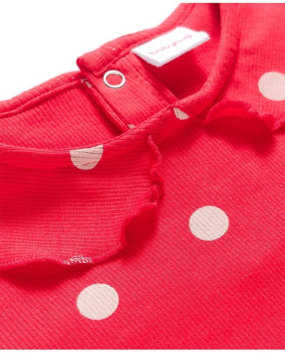 Babyhug Cotton Knit Full Sleeves Peter Pan Collar Co-ords Night Suit With Polka Dots Print - Red