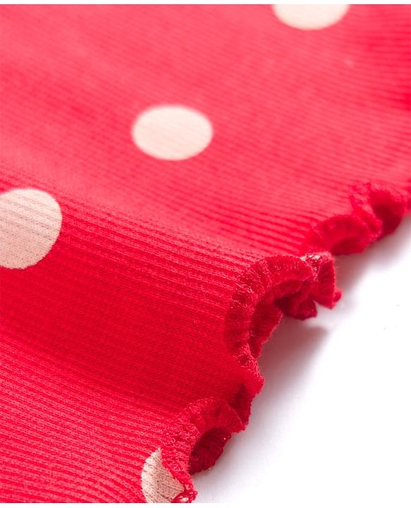 Babyhug Cotton Knit Full Sleeves Peter Pan Collar Co-ords Night Suit With Polka Dots Print - Red