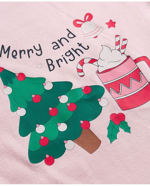 Babyhug 100% Cotton Interlock Knit Full Sleeves Onesie with Hairband & Christmas Print - Pink