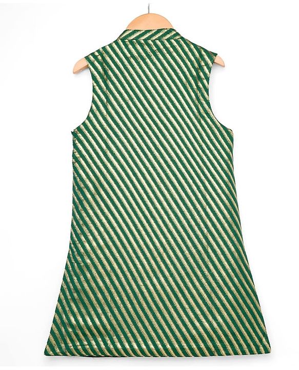Pine Kids Woven Full Sleeves Kurta Pajama & Jacket Set with Stripes - Green