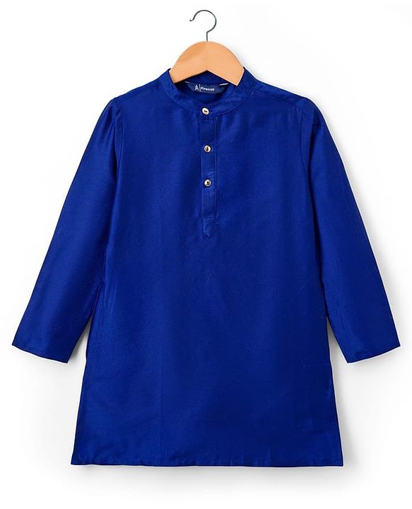 Pine Kids Woven Full Sleeves Kurta Pajama with Jacket & Motif Print - Navy Blue