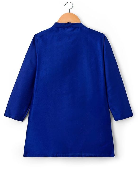 Pine Kids Woven Full Sleeves Kurta Pajama with Jacket & Motif Print - Navy Blue