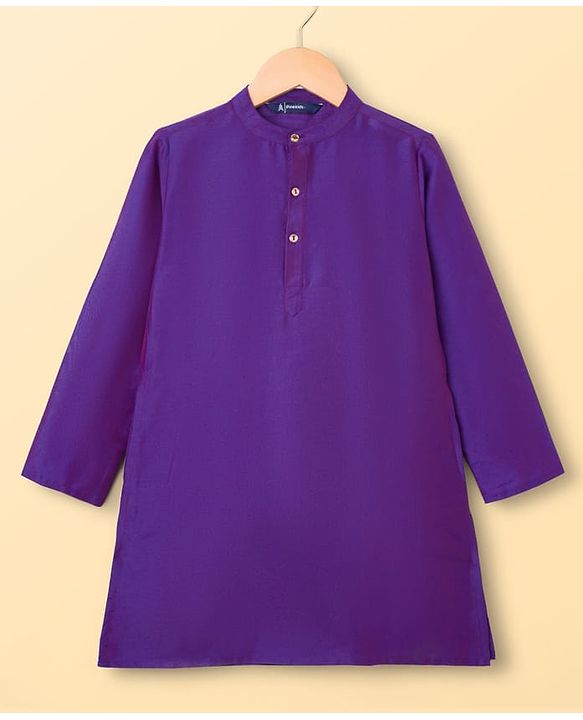 Pine Kids Woven Full Sleeves Kurta Pajama Set with Jacket & Tropical Theme Print - Purple