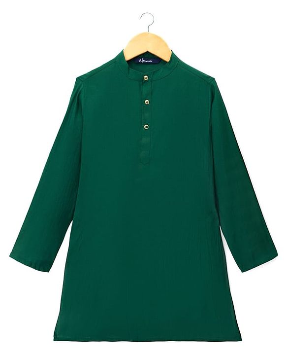 Pine Kids Woven Full Sleeves Kurta Pyjama Set With Embroidered Nehru Jacket - Green