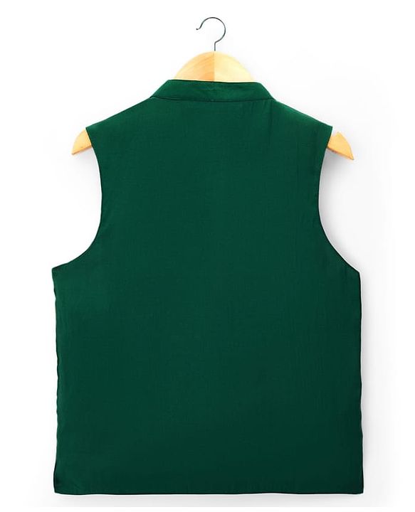 Pine Kids Woven Full Sleeves Kurta Pyjama Set With Embroidered Nehru Jacket - Green