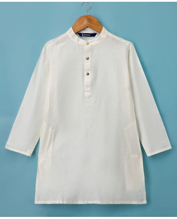 Pine Kids Woven Full Sleeves Kurta Pajama with Jacket Embroidery & Sequin Detailing - Off White & Yellow