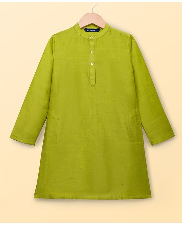 Pine Kids Woven Full Sleeves Kurta Pajama Set with Floral Printed Neheru Jacket -  Green