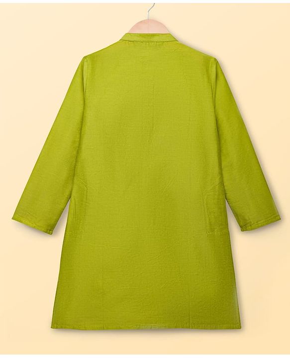 Pine Kids Woven Full Sleeves Kurta Pajama Set with Floral Printed Neheru Jacket -  Green