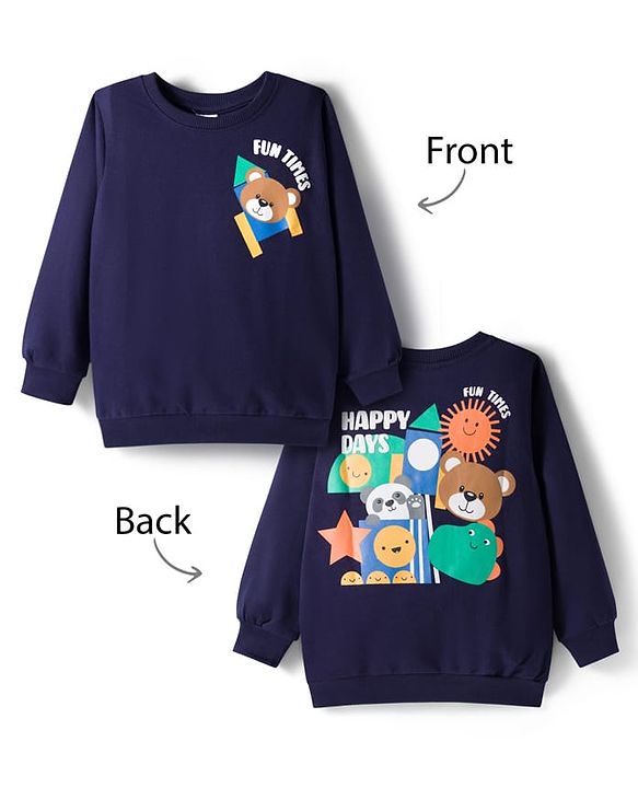 Babyhug Cotton Knit Full Sleeves Sweatshirt With Front & Back Animal Print - Navy Blue