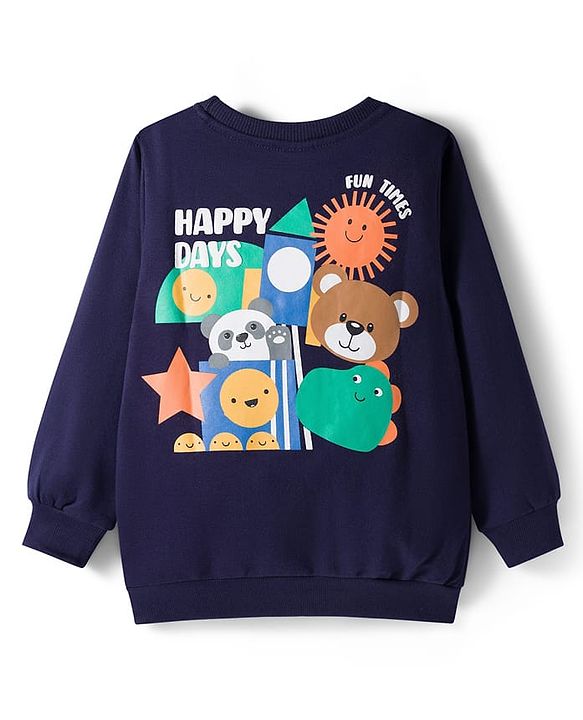 Babyhug Cotton Knit Full Sleeves Sweatshirt With Front & Back Animal Print - Navy Blue