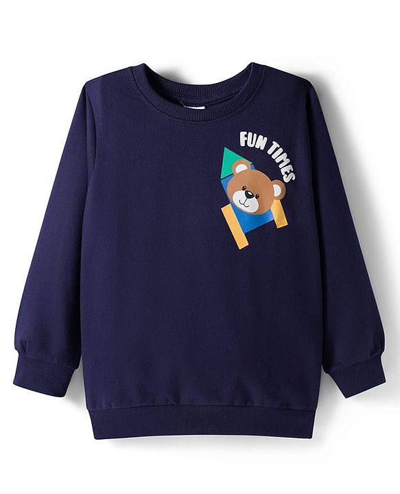 Babyhug Cotton Knit Full Sleeves Sweatshirt With Front & Back Animal Print - Navy Blue