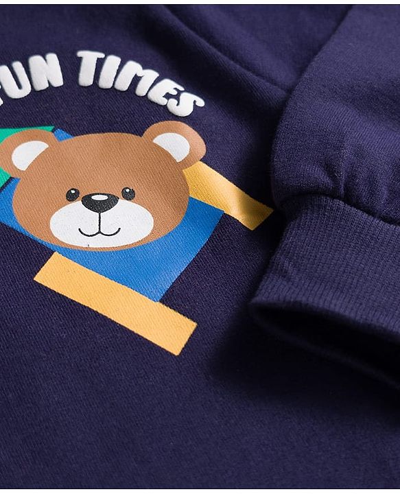 Babyhug Cotton Knit Full Sleeves Sweatshirt With Front & Back Animal Print - Navy Blue