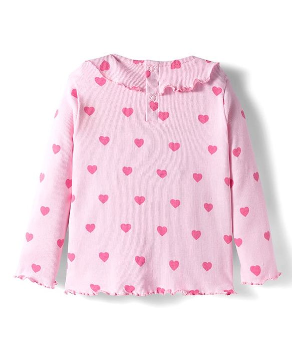 Babyhug Cotton Knit Full Length Co-ords Night Suit With Heart Print - Pink