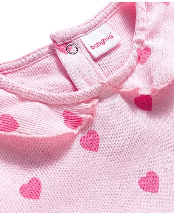 Babyhug Cotton Knit Full Length Co-ords Night Suit With Heart Print - Pink