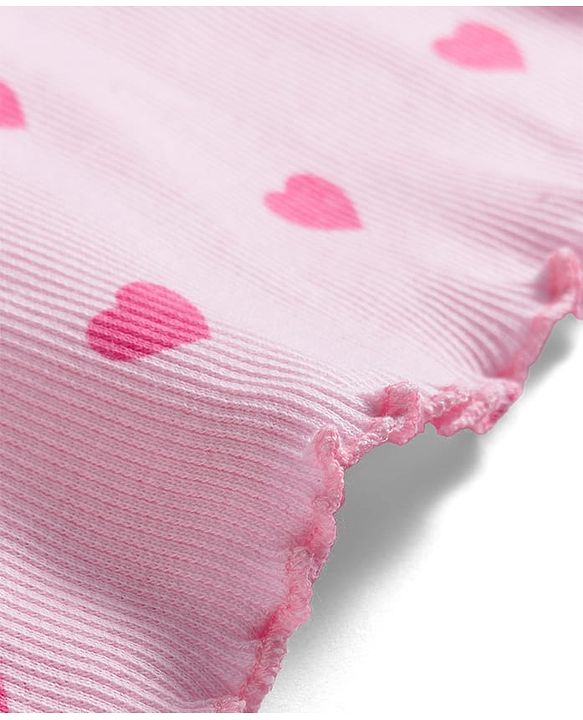 Babyhug Cotton Knit Full Length Co-ords Night Suit With Heart Print - Pink