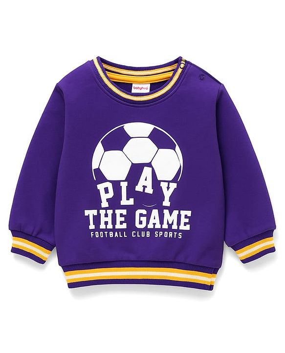 Babyhug Cotton Knit Full Sleeves Sweatshirt with Football Graphic - Purple