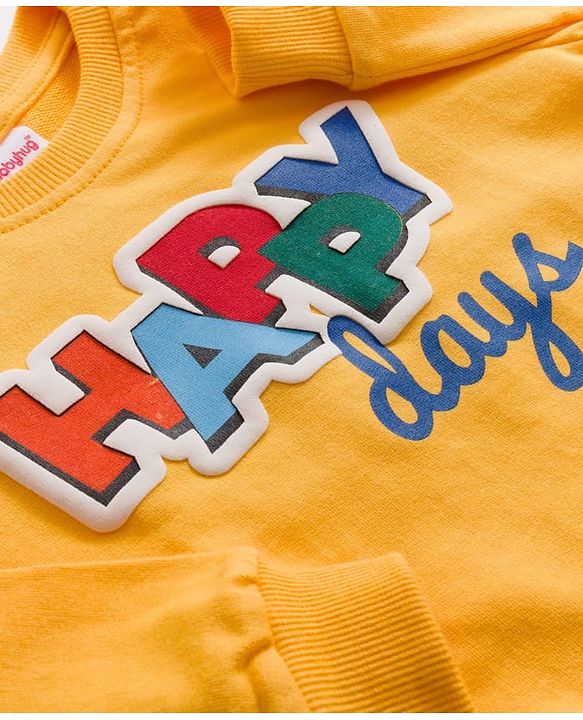 Babyhug Cotton Knit Full Sleeves Sweatshirts with Happy Days Text Print Pack of 2 - Yellow & Dark Green