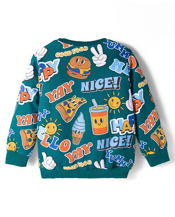 Babyhug Cotton Knit Full Sleeves Sweatshirts with Happy Days Text Print Pack of 2 - Yellow & Dark Green