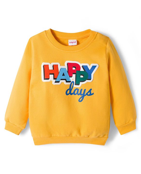 Babyhug Cotton Knit Full Sleeves Sweatshirts with Happy Days Text Print Pack of 2 - Yellow & Dark Green