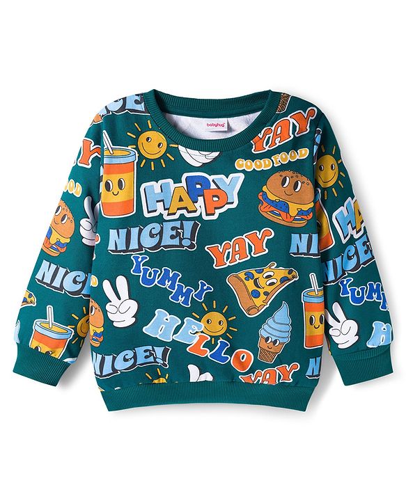 Babyhug Cotton Knit Full Sleeves Sweatshirts with Happy Days Text Print Pack of 2 - Yellow & Dark Green