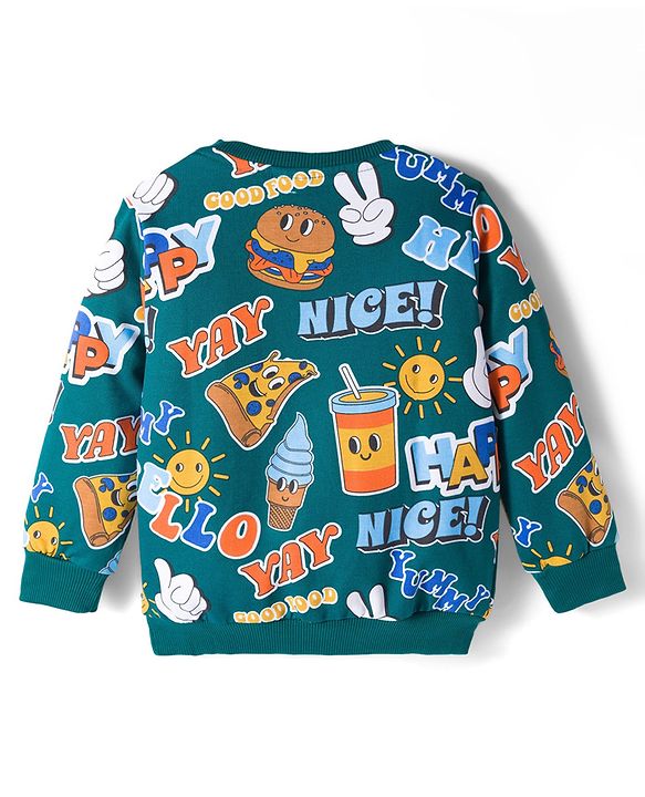 Babyhug Cotton Knit Full Sleeves Sweatshirts with Happy Days Text Print Pack of 2 - Yellow & Dark Green