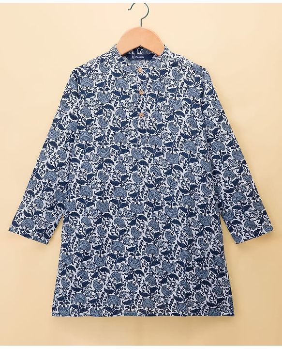 Pine Kids Cotton Woven Full Sleeves Printed Kurta - Blue