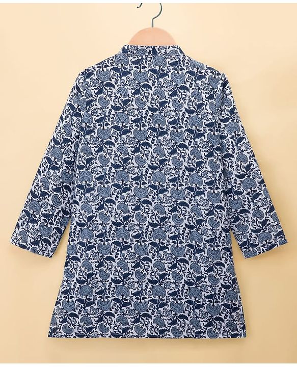 Pine Kids Cotton Woven Full Sleeves Printed Kurta - Blue