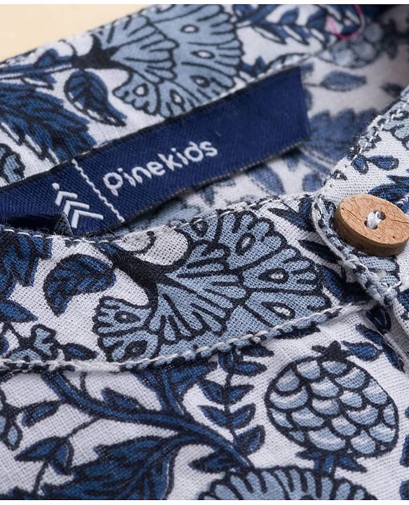 Pine Kids Cotton Woven Full Sleeves Printed Kurta - Blue