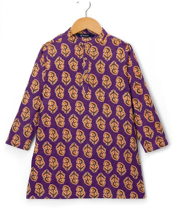 Pine Kids Cotton Woven Full Sleeves Kurta with Floral Print - Purple