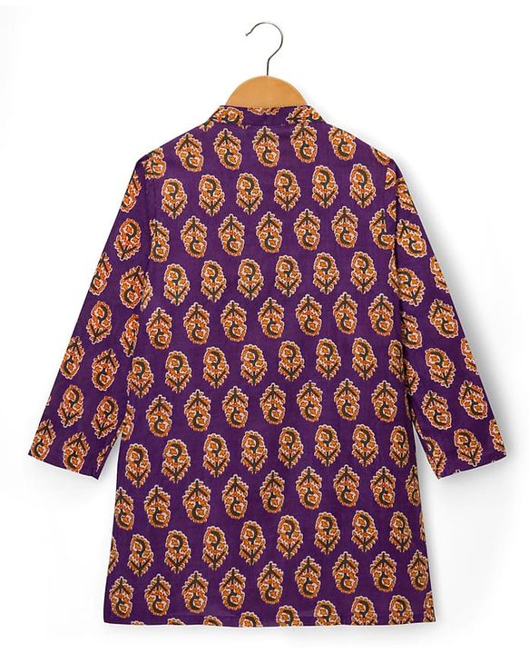 Pine Kids Cotton Woven Full Sleeves Kurta with Floral Print - Purple