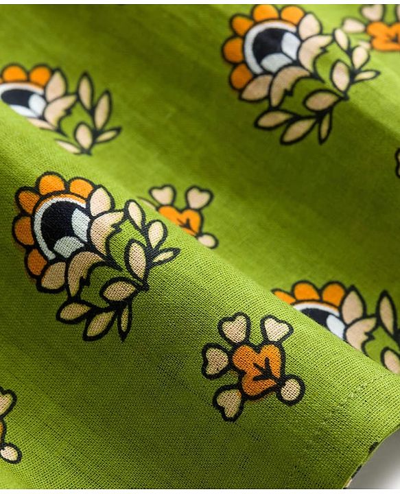 Pine Kids Cotton Woven Full Sleeves Floral Printed Kurta  - Green