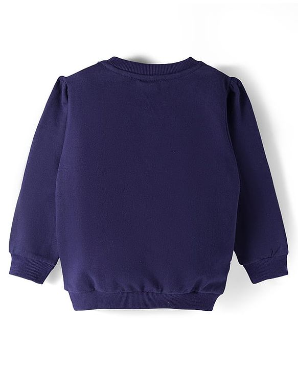 Babyhug Cotton Knit Full Sleeves Sweatshirt With Floral Graphics - Navy Blue