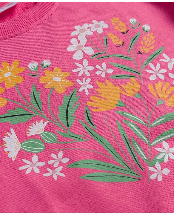 Babyhug Cotton Knit Full Sleeves Sweatshirt With Floral Graphics - Pink