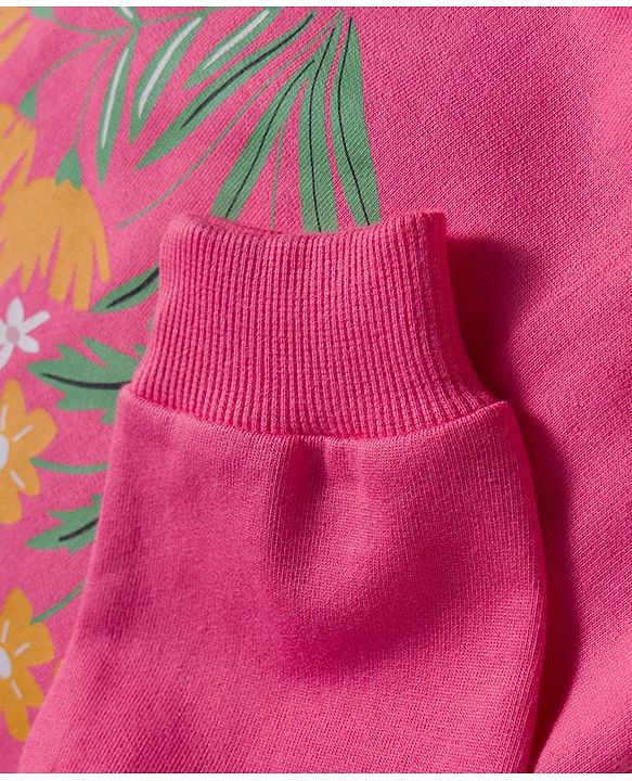 Babyhug Cotton Knit Full Sleeves Sweatshirt With Floral Graphics - Pink