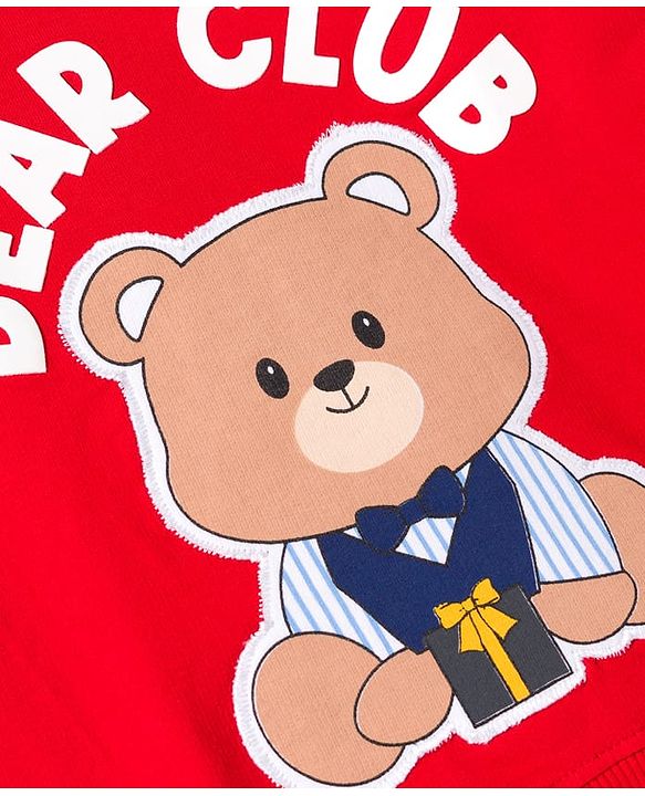 Babyhug Cotton Knit Full Sleeves Sweatshirt With Teddy Bear Patch - Red