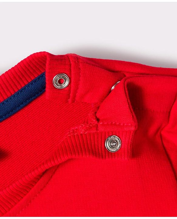 Babyhug Cotton Knit Full Sleeves Sweatshirt With Teddy Bear Patch - Red