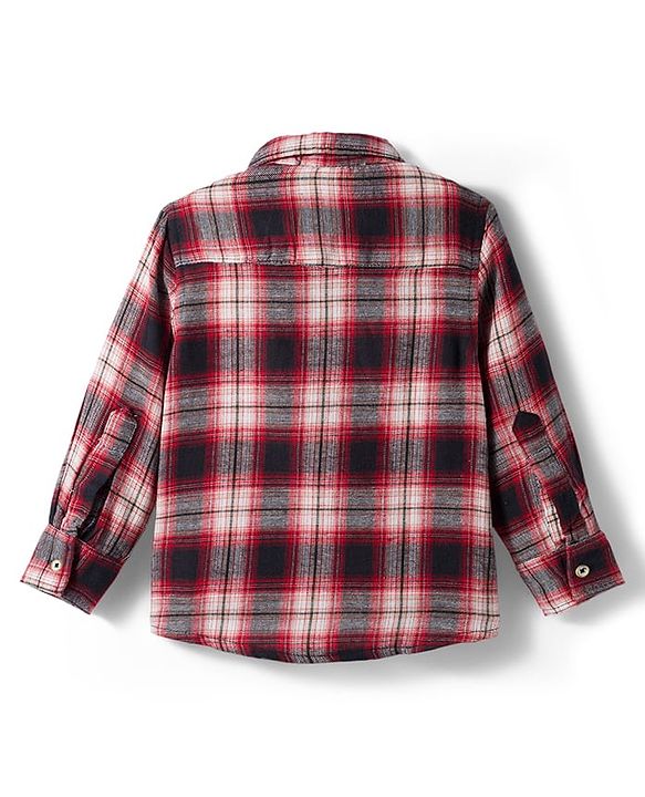 Babyhug Cotton Woven Full Sleeves Checks Shirt & Jeans Set - Maroon & Black