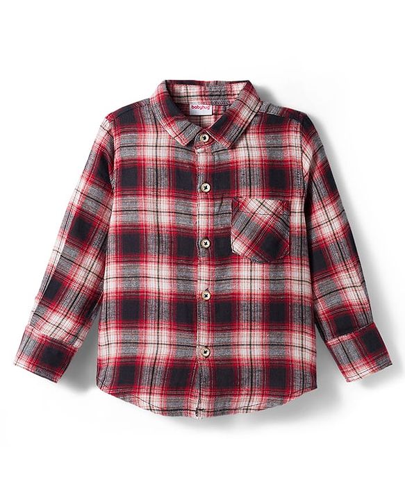 Babyhug Cotton Woven Full Sleeves Checks Shirt & Jeans Set - Maroon & Black