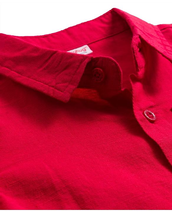 Babyhug Cotton Woven Full Sleeves Solid Color Shirt & Jeans Set - Red & Blue