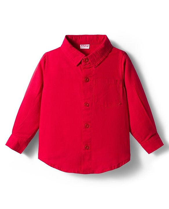 Babyhug Cotton Woven Full Sleeves Solid Color Shirt & Jeans Set - Red & Blue